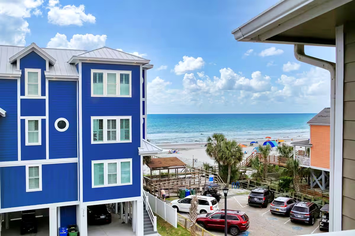 Beach and Atlantic Ocean view from SeaEsta's private balcony in Surfside Beach